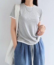 テレコリブバイカラー半袖トップス