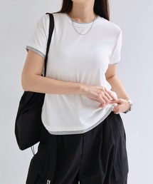 テレコリブバイカラー半袖トップス