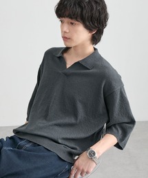 MONO-MART（モノマート）の「ルーズシルエット ショート丈 スキッパーブークレニットポロシャツ<接触冷感 UVカット>（ポロシャツ）」