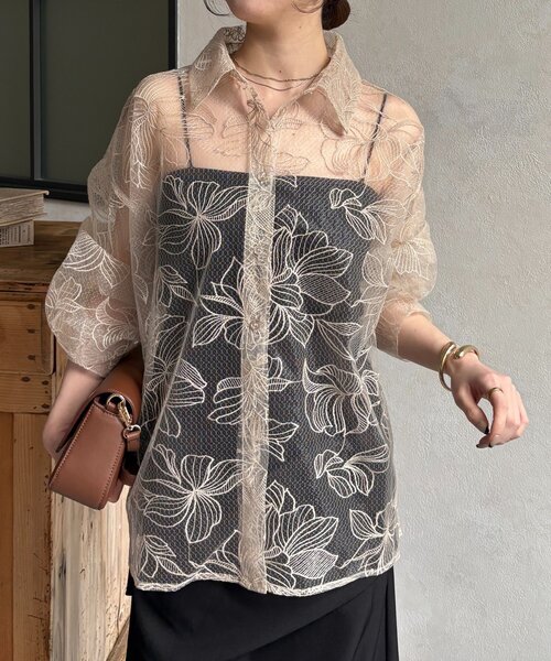 Thevon(ゼボン)の「チュール花柄刺繍シャツ(シャツ/ブラウス・レディース・ホワイト系その他/ブラック・FREE)」の3枚目の写真