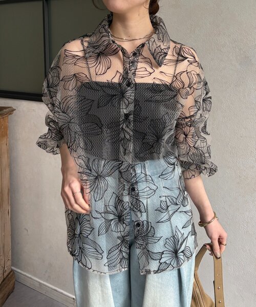 Thevon(ゼボン)の「チュール花柄刺繍シャツ(シャツ/ブラウス・レディース・ホワイト系その他/ブラック・FREE)」の12枚目の写真
