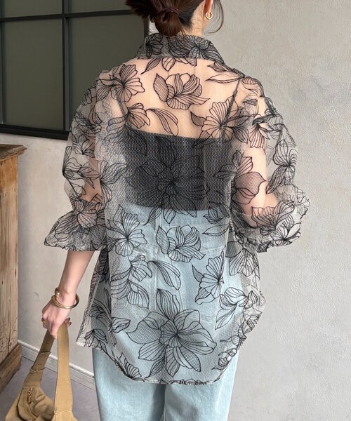 Thevon(ゼボン)の「チュール花柄刺繍シャツ(シャツ/ブラウス・レディース・ホワイト系その他/ブラック・FREE)」の14枚目の写真