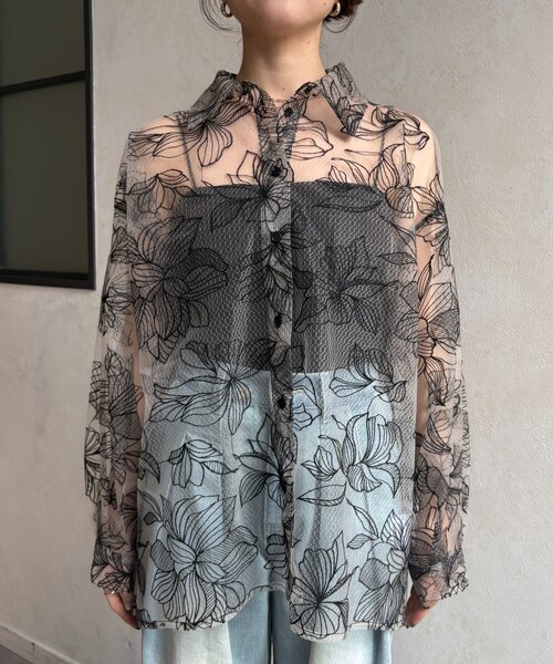 Thevon(ゼボン)の「チュール花柄刺繍シャツ(シャツ/ブラウス・レディース・ホワイト系その他/ブラック・FREE)」の20枚目の写真