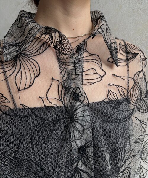Thevon(ゼボン)の「チュール花柄刺繍シャツ(シャツ/ブラウス・レディース・ホワイト系その他/ブラック・FREE)」の22枚目の写真