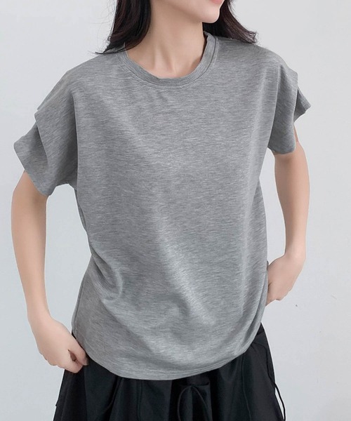 LOWO（ロワ）の「タックスリーブ カットソー Tシャツ 半袖（Tシャツ/カットソー・レディース・グレー/ベージュ/ホワイト/ブラック/チャコールグレー・FREE）」の4枚目の写真