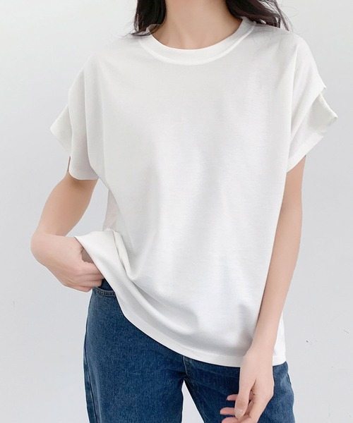 LOWO（ロワ）の「タックスリーブ カットソー Tシャツ 半袖（Tシャツ/カットソー・レディース・グレー/ベージュ/ホワイト/ブラック/チャコールグレー・FREE）」の21枚目の写真