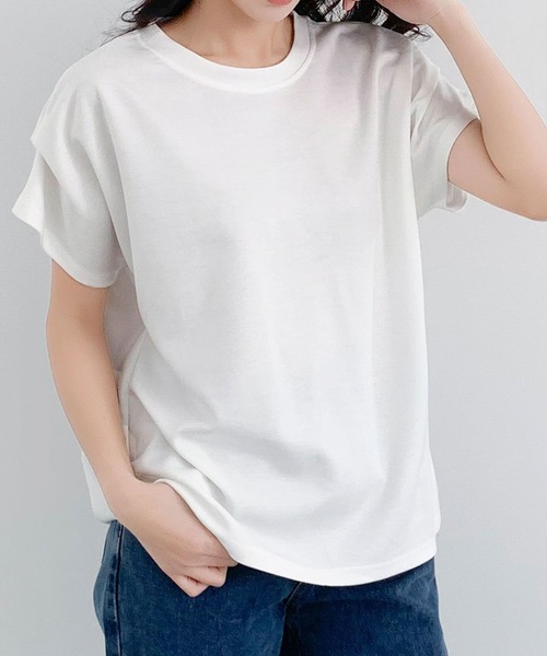 LOWO（ロワ）の「タックスリーブ カットソー Tシャツ 半袖（Tシャツ/カットソー・レディース・グレー/ベージュ/ホワイト/ブラック/チャコールグレー・FREE）」の22枚目の写真