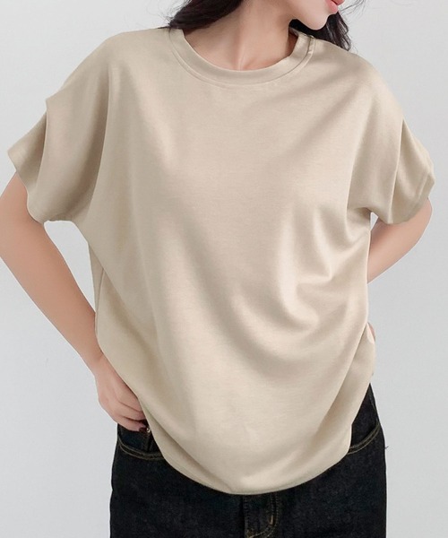 LOWO（ロワ）の「タックスリーブ カットソー Tシャツ 半袖（Tシャツ/カットソー・レディース・グレー/ベージュ/ホワイト/ブラック/チャコールグレー・FREE）」の18枚目の写真