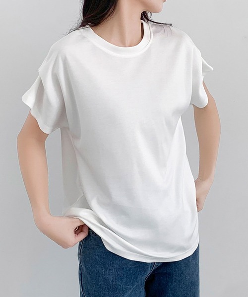 LOWO（ロワ）の「タックスリーブ カットソー Tシャツ 半袖（Tシャツ/カットソー・レディース・グレー/ベージュ/ホワイト/ブラック/チャコールグレー・FREE）」の15枚目の写真