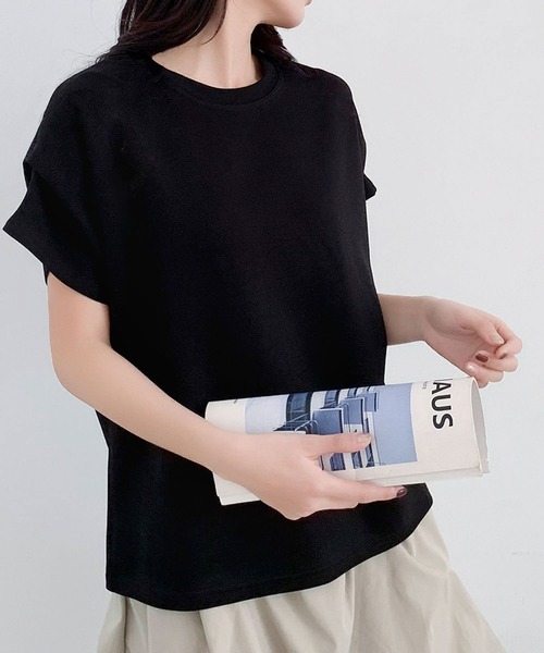 LOWO（ロワ）の「タックスリーブ カットソー Tシャツ 半袖（Tシャツ/カットソー・レディース・グレー/ベージュ/ホワイト/ブラック/チャコールグレー・FREE）」の14枚目の写真