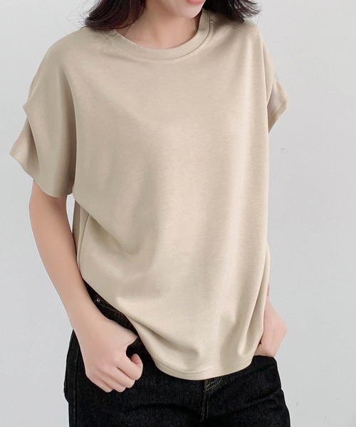 LOWO（ロワ）の「タックスリーブ カットソー Tシャツ 半袖（Tシャツ/カットソー・レディース・グレー/ベージュ/ホワイト/ブラック/チャコールグレー・FREE）」の11枚目の写真