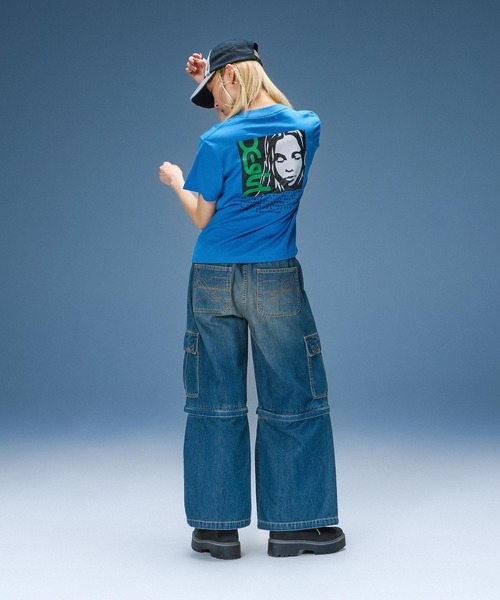 X-girl（エックスガール）の「FADED 2WAY WIDE LEG DENIM CARGO PANTS（デニムパンツ・レディース・インディゴブルー/ライトインディゴブルー・S/M）」の8枚目の写真