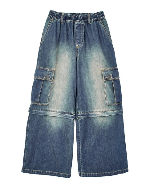 X-girl（エックスガール）の「FADED 2WAY WIDE LEG DENIM CARGO PANTS（デニムパンツ・レディース・インディゴブルー/ライトインディゴブルー・S/M）」の10枚目の写真
