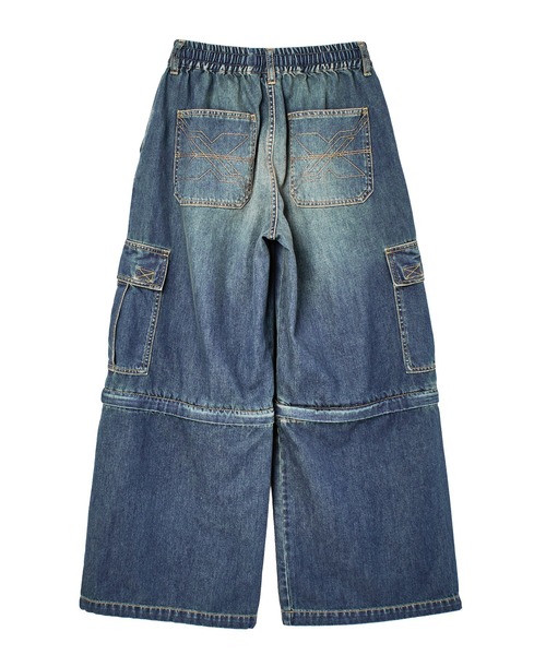 X-girl（エックスガール）の「FADED 2WAY WIDE LEG DENIM CARGO PANTS（デニムパンツ・レディース・インディゴブルー/ライトインディゴブルー・S/M）」の11枚目の写真