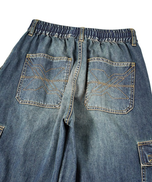 X-girl（エックスガール）の「FADED 2WAY WIDE LEG DENIM CARGO PANTS（デニムパンツ・レディース・インディゴブルー/ライトインディゴブルー・S/M）」の17枚目の写真