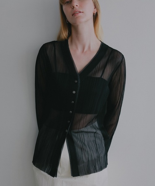 MANOF(マノフ)の「SHEER RIB CARDIGAN(カーディガン/ボレロ・レディース・ピンク/アイボリー/ブラック・F)」の1枚目の写真