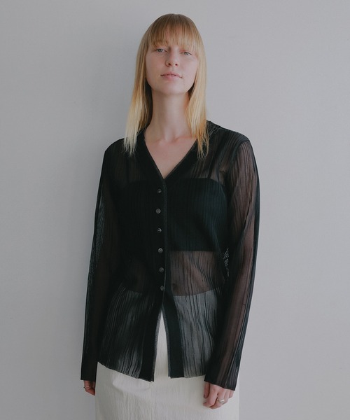MANOF(マノフ)の「SHEER RIB CARDIGAN(カーディガン/ボレロ・レディース・ピンク/アイボリー/ブラック・F)」の14枚目の写真