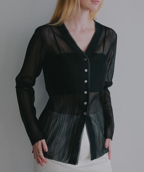 MANOF(マノフ)の「SHEER RIB CARDIGAN(カーディガン/ボレロ・レディース・ピンク/アイボリー/ブラック・F)」の16枚目の写真
