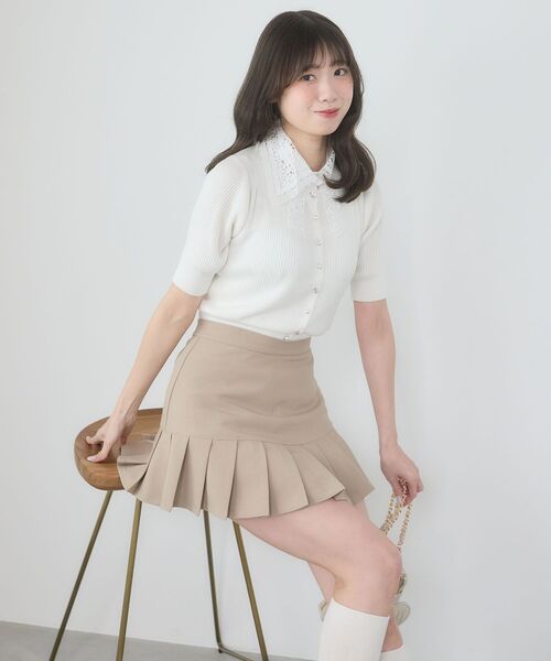 MAJESTIC LEGON（マジェスティックレゴン）の「レースリボン襟ハーフスリーブニット（ニット/セーター・レディース・ブラック/アイボリー/ライトグリーン/チャコールグレー/ブルー・MEDIUM）」の10枚目の写真