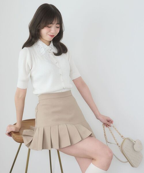 MAJESTIC LEGON（マジェスティックレゴン）の「レースリボン襟ハーフスリーブニット（ニット/セーター・レディース・ブラック/アイボリー/ライトグリーン/チャコールグレー/ブルー・MEDIUM）」の9枚目の写真