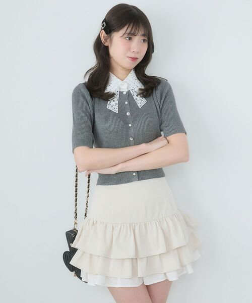 MAJESTIC LEGON（マジェスティックレゴン）の「レースリボン襟ハーフスリーブニット（ニット/セーター・レディース・ブラック/アイボリー/ライトグリーン/チャコールグレー/ブルー・MEDIUM）」の22枚目の写真