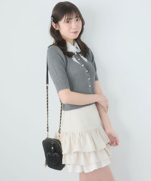 MAJESTIC LEGON（マジェスティックレゴン）の「レースリボン襟ハーフスリーブニット（ニット/セーター・レディース・ブラック/アイボリー/ライトグリーン/チャコールグレー/ブルー・MEDIUM）」の21枚目の写真