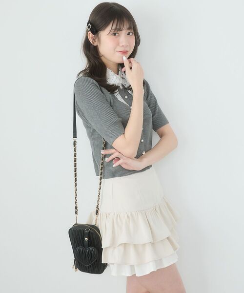 MAJESTIC LEGON（マジェスティックレゴン）の「レースリボン襟ハーフスリーブニット（ニット/セーター・レディース・ブラック/アイボリー/ライトグリーン/チャコールグレー/ブルー・MEDIUM）」の20枚目の写真