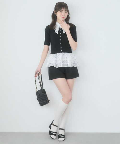 MAJESTIC LEGON（マジェスティックレゴン）の「レースリボン襟ハーフスリーブニット（ニット/セーター・レディース・ブラック/アイボリー/ライトグリーン/チャコールグレー/ブルー・MEDIUM）」の19枚目の写真