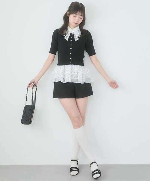 MAJESTIC LEGON（マジェスティックレゴン）の「レースリボン襟ハーフスリーブニット（ニット/セーター・レディース・ブラック/アイボリー/ライトグリーン/チャコールグレー/ブルー・MEDIUM）」の18枚目の写真