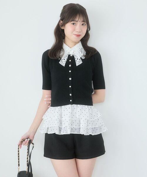 MAJESTIC LEGON（マジェスティックレゴン）の「レースリボン襟ハーフスリーブニット（ニット/セーター・レディース・ブラック/アイボリー/ライトグリーン/チャコールグレー/ブルー・MEDIUM）」の17枚目の写真