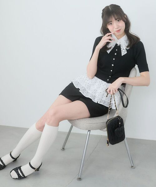 MAJESTIC LEGON（マジェスティックレゴン）の「レースリボン襟ハーフスリーブニット（ニット/セーター・レディース・ブラック/アイボリー/ライトグリーン/チャコールグレー/ブルー・MEDIUM）」の15枚目の写真