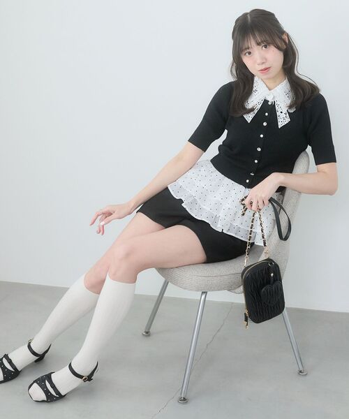 MAJESTIC LEGON（マジェスティックレゴン）の「レースリボン襟ハーフスリーブニット（ニット/セーター・レディース・ブラック/アイボリー/ライトグリーン/チャコールグレー/ブルー・MEDIUM）」の14枚目の写真