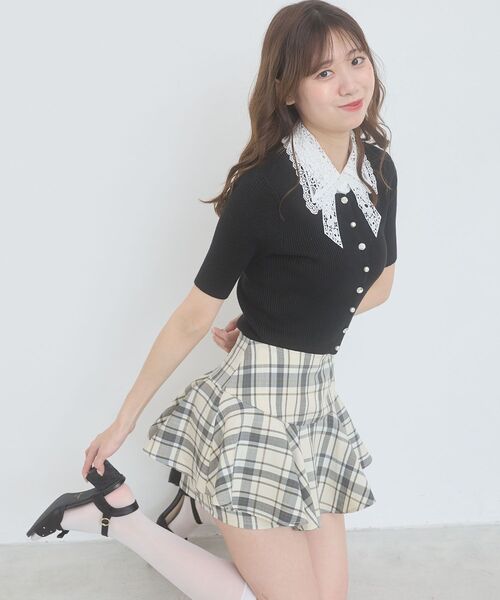 MAJESTIC LEGON（マジェスティックレゴン）の「レースリボン襟ハーフスリーブニット（ニット/セーター・レディース・ブラック/アイボリー/ライトグリーン/チャコールグレー/ブルー・MEDIUM）」の22枚目の写真