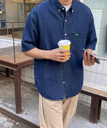 GEECOON（ジークーン）の「クラシックボタンダウンコットンデニムウォッシング半袖シャツ GEE245-103 ダークブルー（シャツ/ブラウス）」