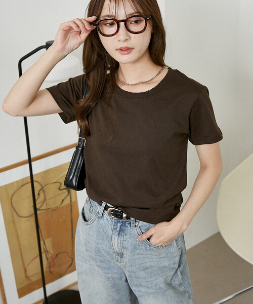 PUBLUX(パブリュクス)の「PUBLUX/パブリュクス ピコレース クルーネック Tシャツ 限定展開(Tシャツ/カットソー・レディース・チャコールグレー/ネイビー/ブラウン/ホワイト・フリ-)」の7枚目の写真