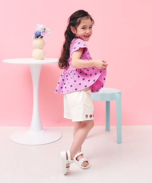 apres les cours(アプレレクール)の「ハート刺繍ショートパンツ(その他パンツ・キッズ・チェック/アイボリー・80/90/100/110/120/130/140)」の4枚目の写真