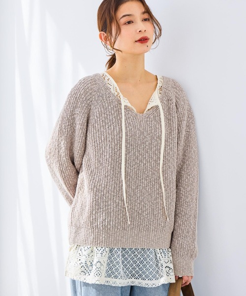 studio CLIP（スタディオクリップ）の「レース切り替えスキッパープルオーバー（Tシャツ/カットソー・レディース・カーキ/ホワイト/ブラウン・FREE）」の12枚目の写真