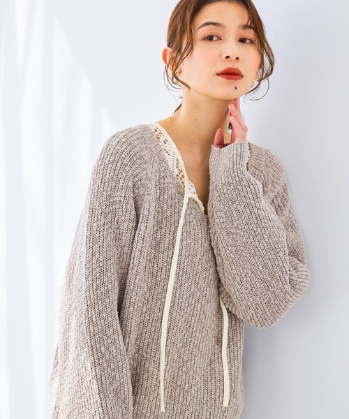 studio CLIP（スタディオクリップ）の「レース切り替えスキッパープルオーバー（Tシャツ/カットソー・レディース・カーキ/ホワイト/ブラウン・FREE）」の13枚目の写真