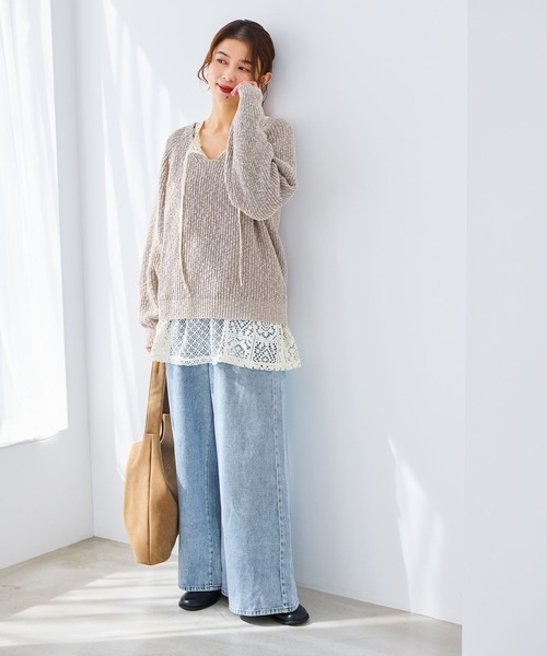 studio CLIP（スタディオクリップ）の「レース切り替えスキッパープルオーバー（Tシャツ/カットソー・レディース・カーキ/ホワイト/ブラウン・FREE）」の15枚目の写真