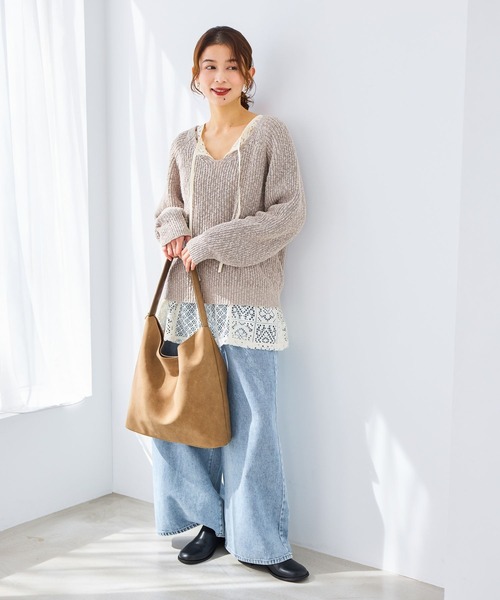 studio CLIP（スタディオクリップ）の「レース切り替えスキッパープルオーバー（Tシャツ/カットソー・レディース・カーキ/ホワイト/ブラウン・FREE）」の16枚目の写真