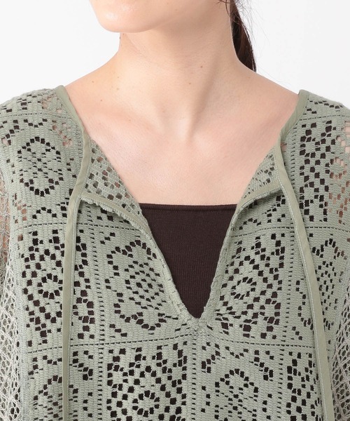 studio CLIP（スタディオクリップ）の「レース切り替えスキッパープルオーバー（Tシャツ/カットソー・レディース・カーキ/ホワイト/ブラウン・FREE）」の4枚目の写真