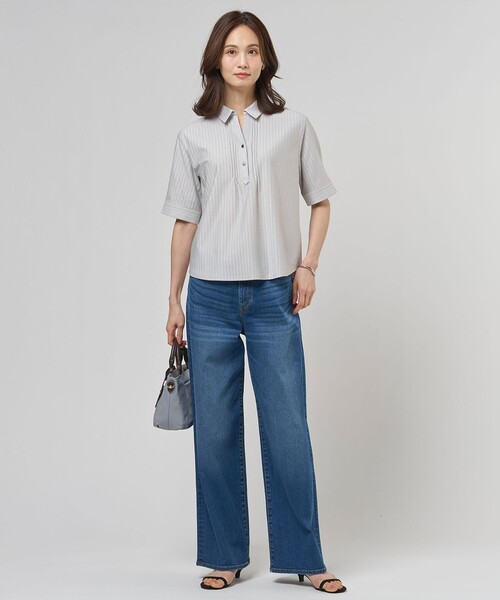 J.PRESS(ジェイプレス)の「ドライコットン ストライプ ポロ カットソー(Tシャツ/カットソー・レディース・サックスブルー系1/ライトグレー系1・MEDIUM/LARGE)」の5枚目の写真