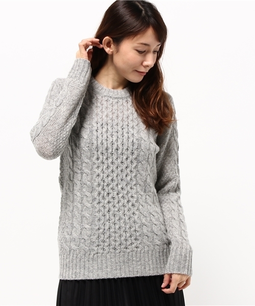 OUTLET(アウトレット)の「【CIAOPANIC TYPY】ウールアラン編ミニットプルオーバー(ニット/セーター・レディース・ネイビー/グレー/オフホワイト・ONE)」の3枚目の写真
