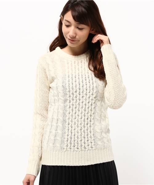 OUTLET(アウトレット)の「【CIAOPANIC TYPY】ウールアラン編ミニットプルオーバー(ニット/セーター・レディース・ネイビー/グレー/オフホワイト・ONE)」の2枚目の写真