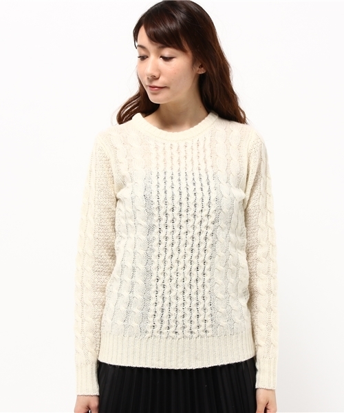 OUTLET(アウトレット)の「【CIAOPANIC TYPY】ウールアラン編ミニットプルオーバー(ニット/セーター・レディース・ネイビー/グレー/オフホワイト・ONE)」の4枚目の写真