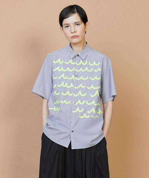 FRAPBOIS(フラボア)の「ウェーピーシャツ(シャツ/ブラウス・レディース・ブルー/グリーン・2/1)」の2枚目の写真