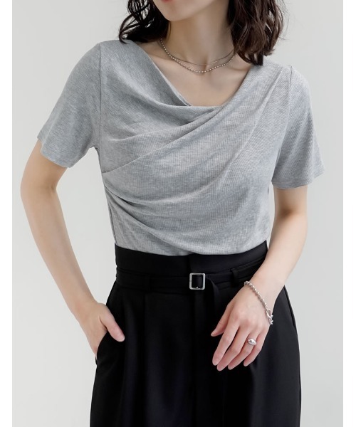 Re:EDIT(リエディ)の「リブカットソードレープ半袖トップス(Tシャツ/カットソー・レディース・ブラック/モカ/オフホワイト/グレー/レッド・MEDIUM/LARGE)」の14枚目の写真