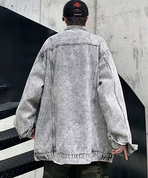 B.I.D.(ビーアイディー)の「《Bz》クラッシュ加工ブリーチブラックデニムGジャン/ジャケット(NEZ)(デニムジャケット・メンズ・ブラック・FREE)」の8枚目の写真