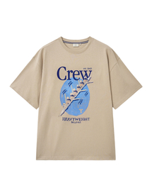 クルーグラフィックTシャツ_ベージュ