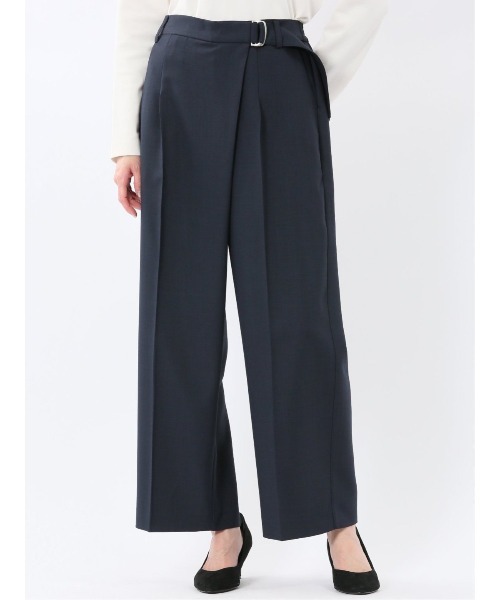 m.f.editorial(エムエフエディトリアル)の「【ストレッチ ウォッシャブル UVカット イージーケア】m.f.エディトリアル レディース D管付き ラップ パンツ 紺(スラックス・レディース・ネイビー・MEDIUM/LARGE/X-LARGE/S)」の1枚目の写真